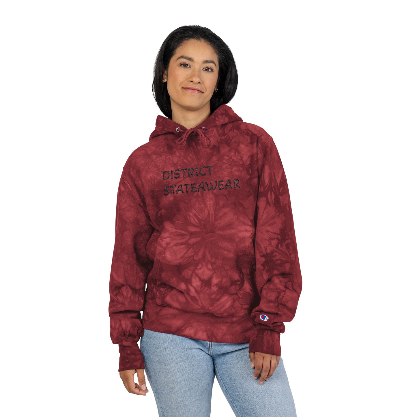 Tie-Dye Embroidered Hoodie — Black Marble Champion Hoodie