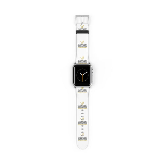 Watch Band — White Logo Leather Apple Watch Band (Crown & 'SKRT SKRT' Graphic)