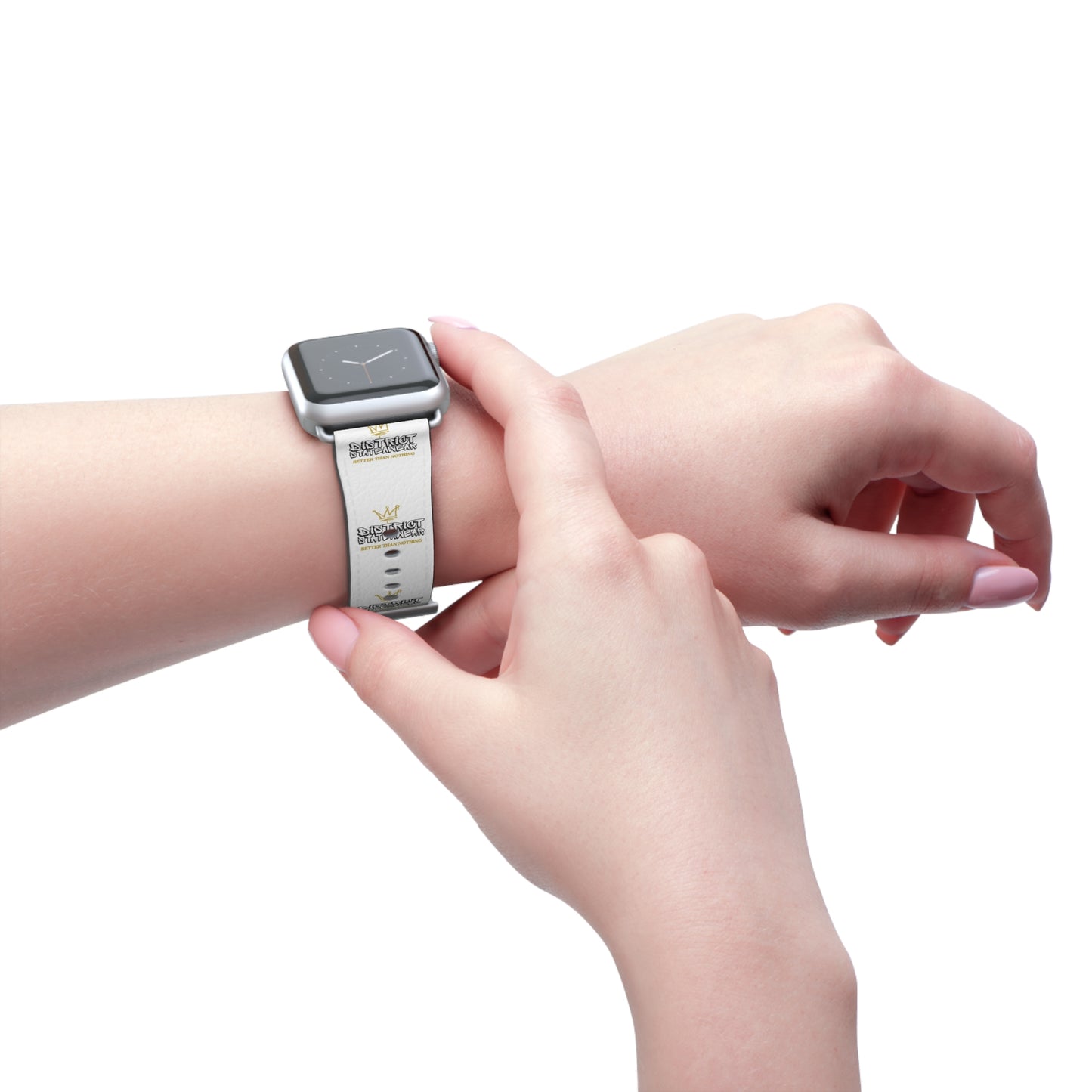 Watch Band — White Logo Leather Apple Watch Band (Crown & 'SKRT SKRT' Graphic)