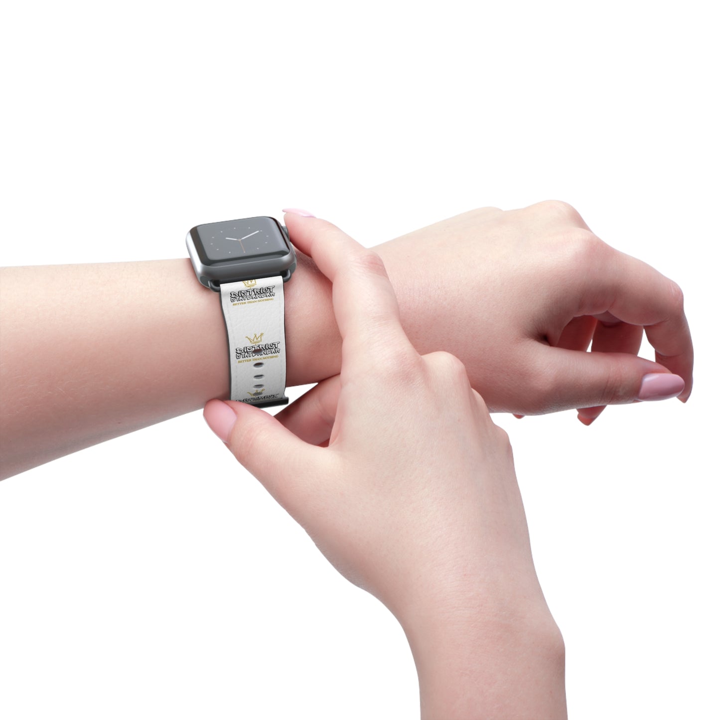 Watch Band — White Logo Leather Apple Watch Band (Crown & 'SKRT SKRT' Graphic)