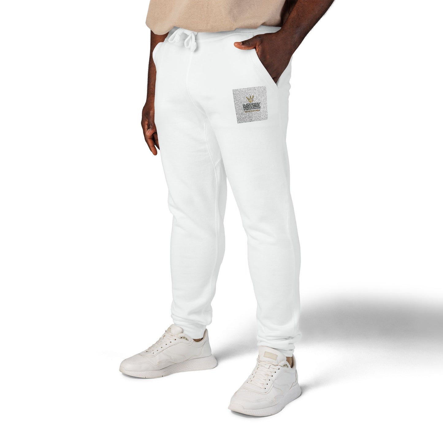 Embroidered Floral Pocket Sweatpants — White Fleece Joggers