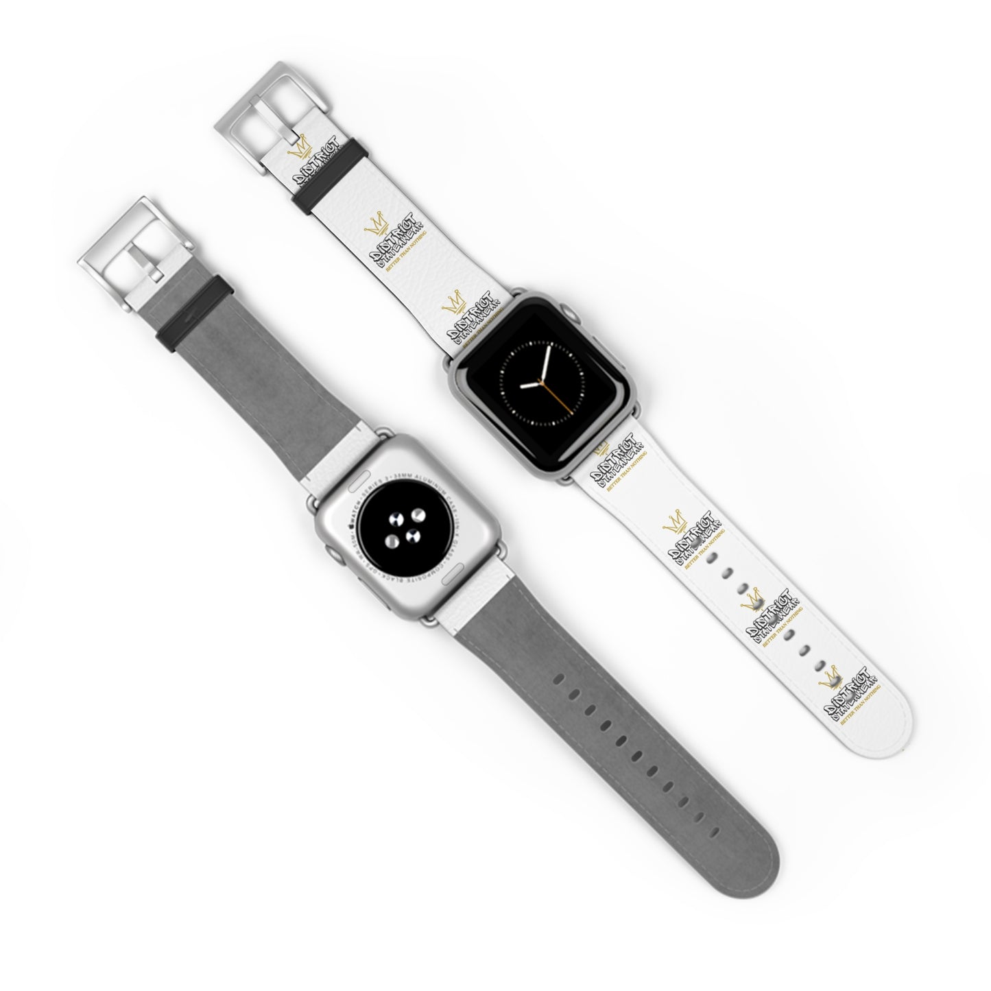 Watch Band — White Logo Leather Apple Watch Band (Crown & 'SKRT SKRT' Graphic)
