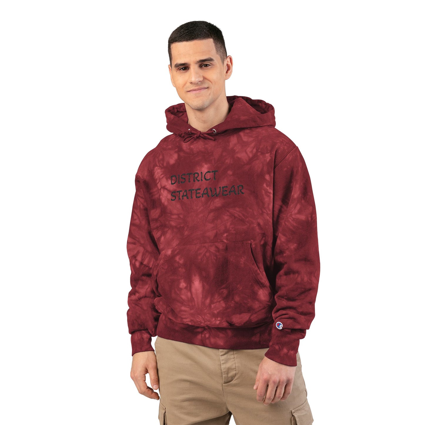 Tie-Dye Embroidered Hoodie — Black Marble Champion Hoodie