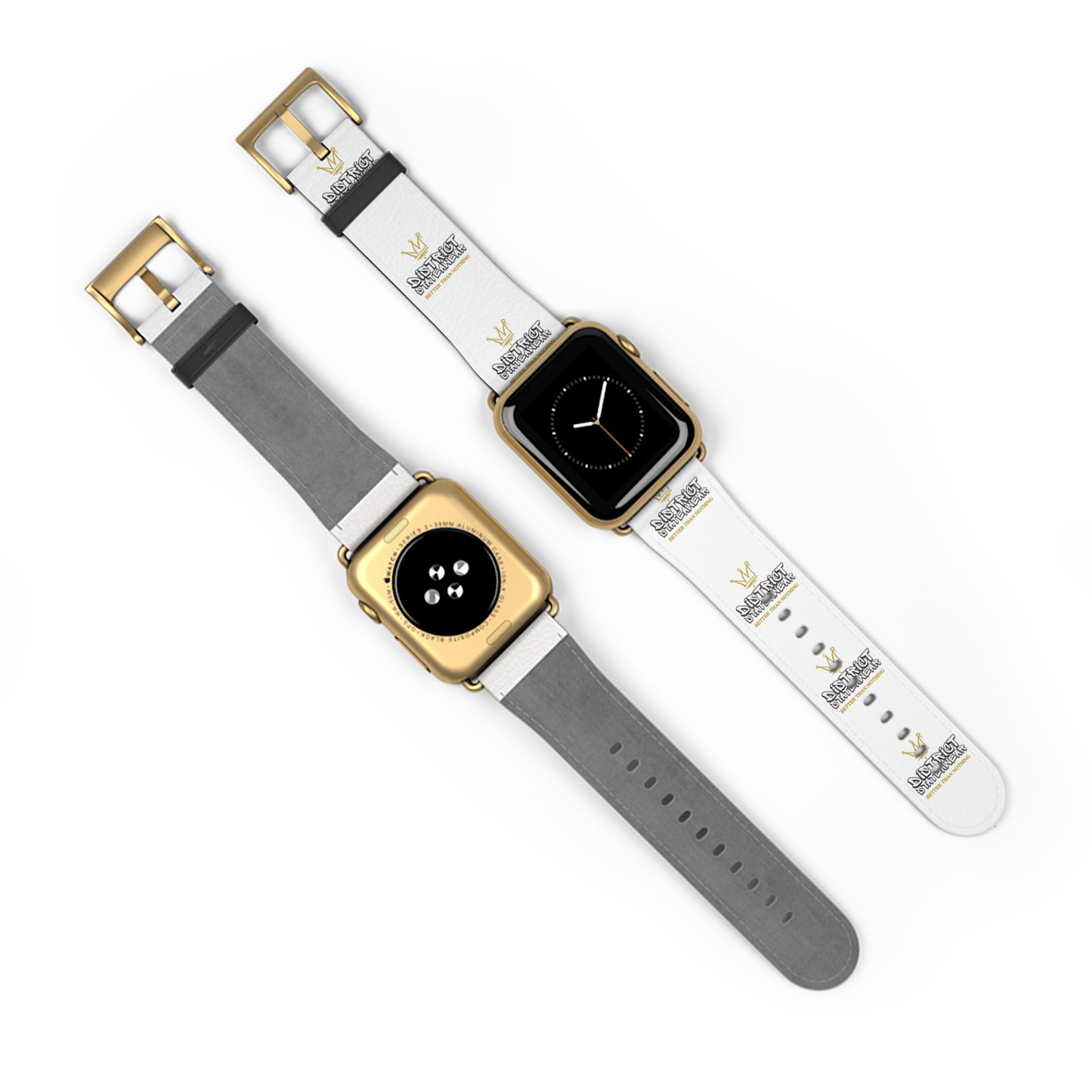 Watch Band — White Logo Leather Apple Watch Band (Crown & 'SKRT SKRT' Graphic)