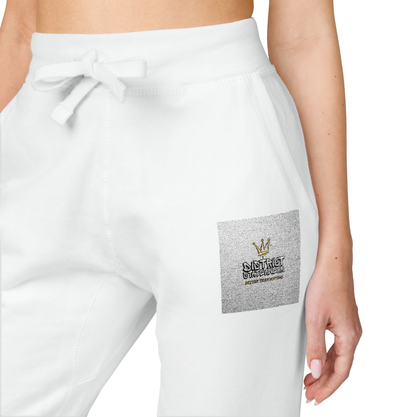 Embroidered Floral Pocket Sweatpants — White Fleece Joggers