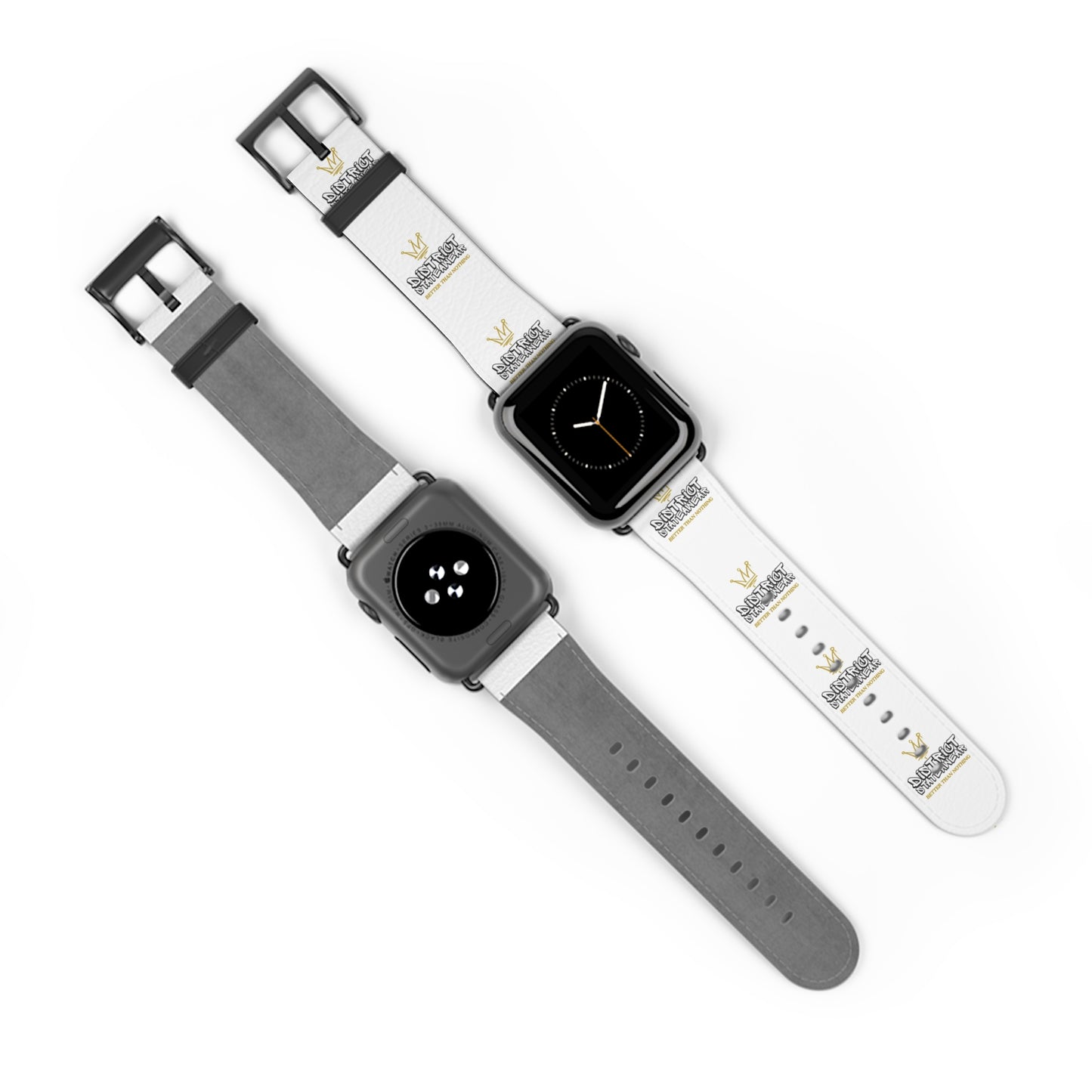 Watch Band — White Logo Leather Apple Watch Band (Crown & 'SKRT SKRT' Graphic)