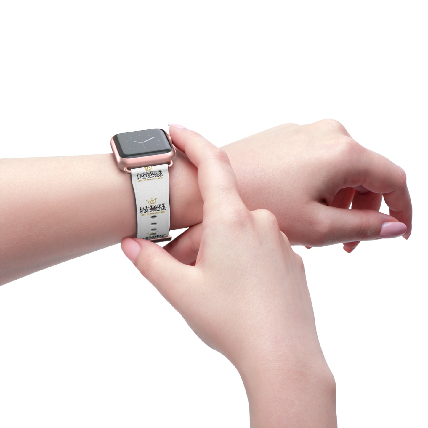 Watch Band — White Logo Leather Apple Watch Band (Crown & 'SKRT SKRT' Graphic)