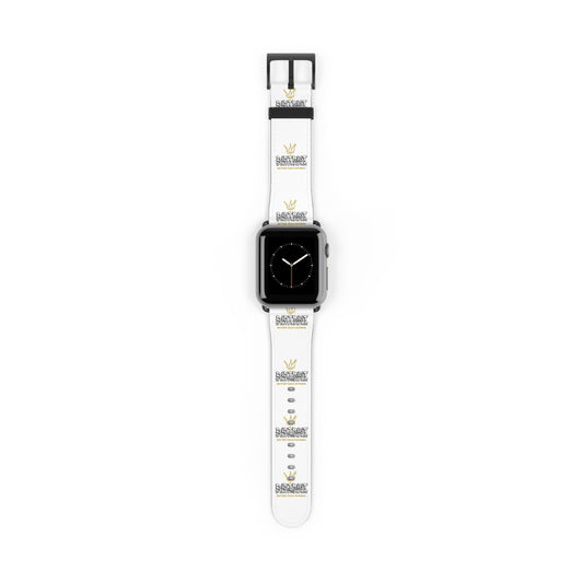 Watch Band — White Logo Leather Apple Watch Band (Crown & 'SKRT SKRT' Graphic)